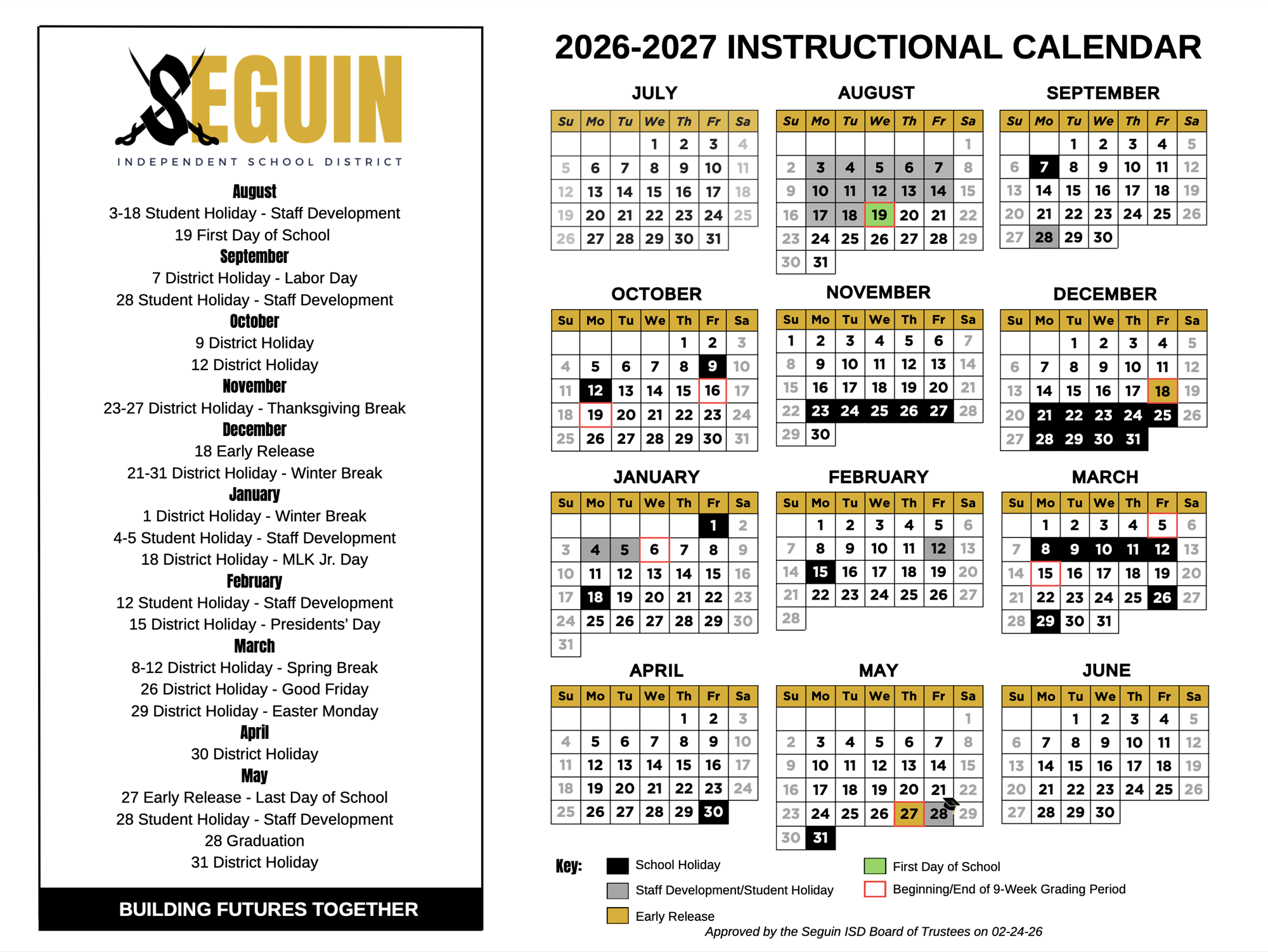 2026-2027 Instructional Calendar